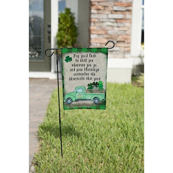 St Patrick's Day Garden Flag Irish Blessing on Green Plaid & Shamrock Truck NEW - Picture 7 of 8